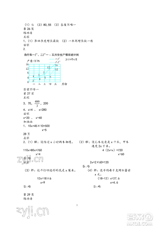 安徽少年儿童出版社2022暑假作业五年级数学苏教版参考答案