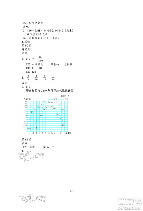 安徽少年儿童出版社2022暑假作业五年级数学苏教版参考答案