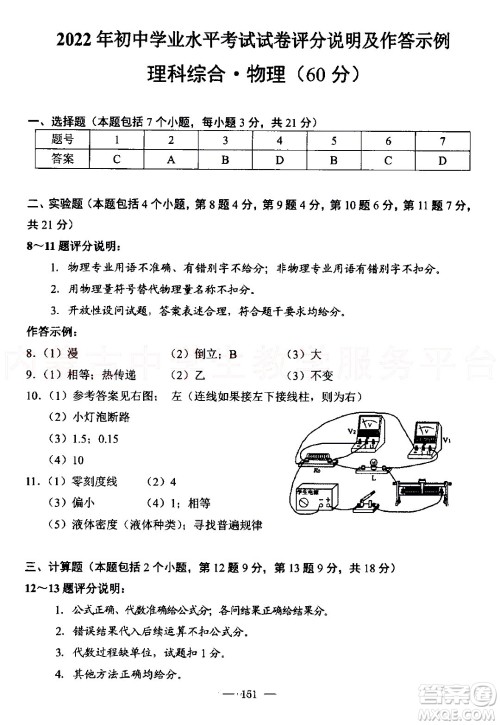 内蒙古包头市2022年初中学业水平考试理科综合试题及答案