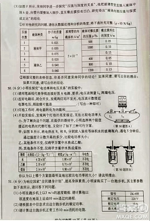 哈尔滨市2022年初中升学考试理科综合试卷及答案