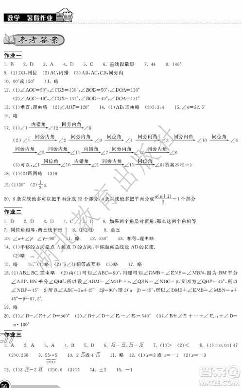 湖北教育出版社2022长江作业本暑假作业七年级数学人教版答案 湖北教育出版社2022长江作业本暑假作业七年级数学人教版答案