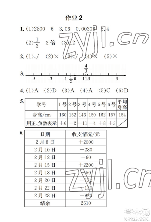 崇文书局2022长江暑假作业六年级数学人教版参考答案