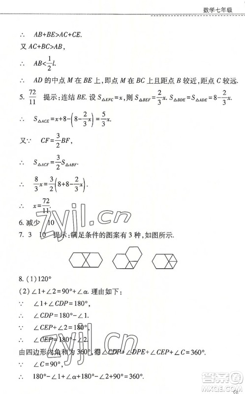 山西教育出版社2022快乐暑假七年级数学华东师大版答案