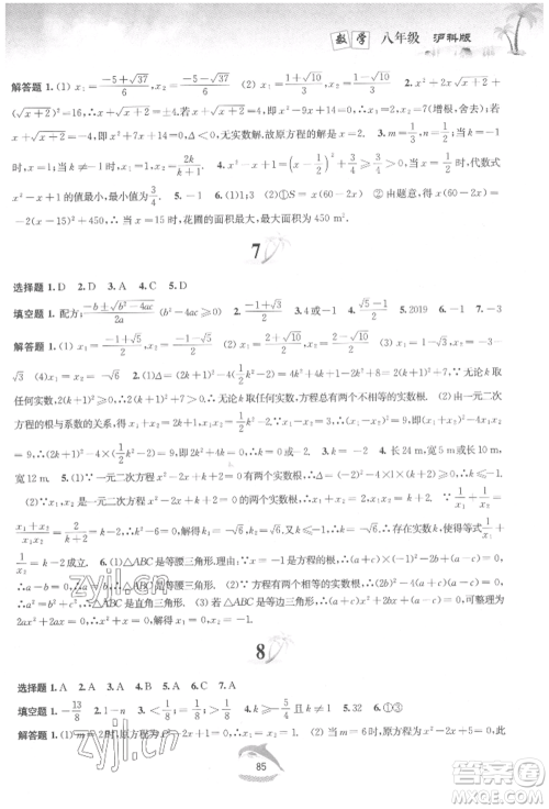 黄山书社2022快乐暑假八年级数学沪科版参考答案