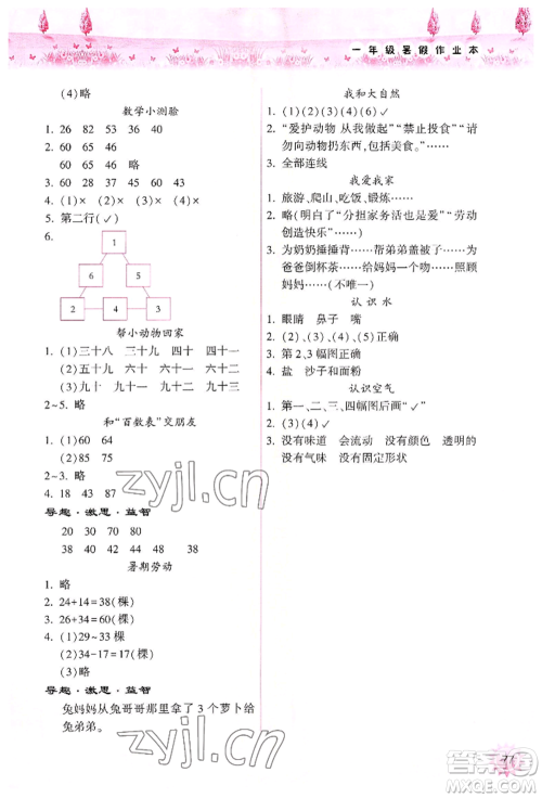 希望出版社2022暑假作业本一年级合订本通用版晋城专版B参考答案 希望出版社2022暑假作业本一年级合订本通用版晋城专版B参考答案