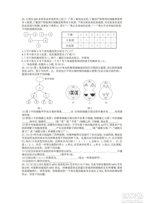 湖北省十堰市2021-2022学年下学期期末调研考试高一生物试题及答案