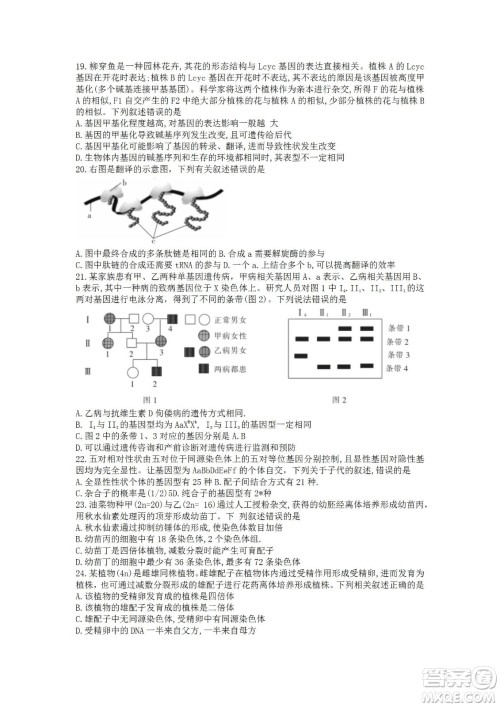 湖北省十堰市2021-2022学年下学期期末调研考试高一生物试题及答案