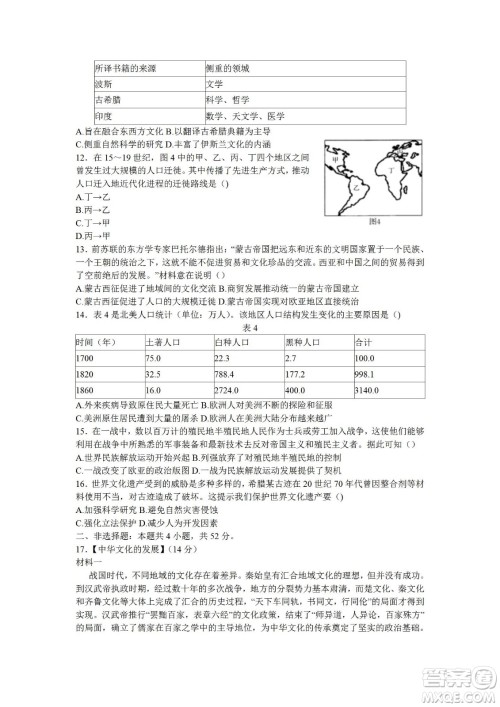 湖北省武汉市2021-2022学年度第二学期新高考联合体期末试卷高二历史试题及答案 湖北省武汉市2021-2022学年度第二学期新高考联合体期末试卷高二历史试题及答案