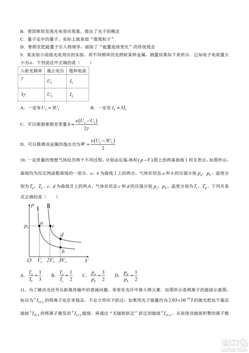 湖北省武汉市2021-2022学年度第二学期新高考联合体期末试卷高二物理试题及答案 湖北省武汉市2021-2022学年度第二学期新高考联合体期末试卷高二物理试题及答案