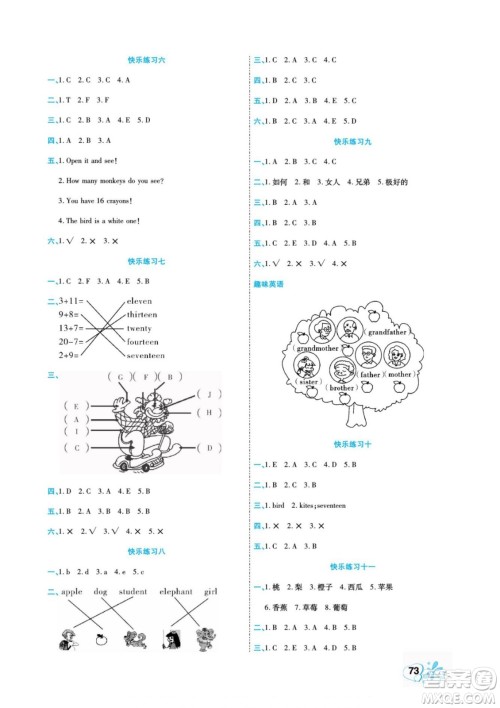 云南美术出版社2022快乐假期衔接优化训练暑假作业英语3升4人教版答案 云南美术出版社2022快乐假期衔接优化训练暑假作业英语3升4人教版答案
