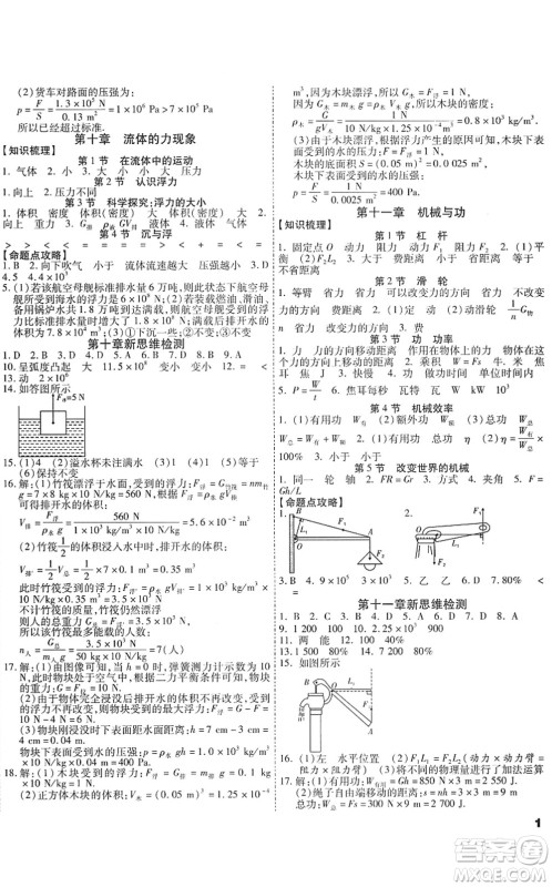 黑龙江美术出版社2022假期新思维期末+暑假+衔接八年级物理J教科版答案