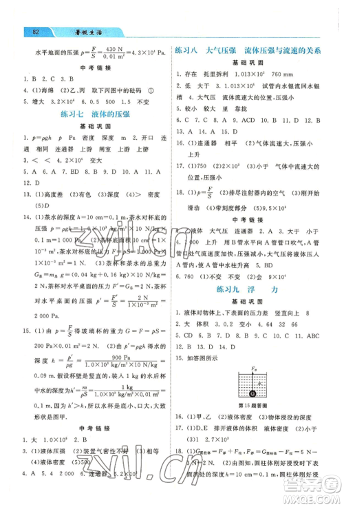 河北美术出版社2022暑假生活八年级物理通用版参考答案 河北美术出版社2022暑假生活八年级物理通用版参考答案
