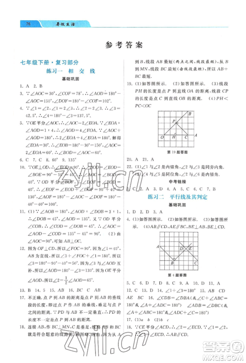 河北美术出版社2022年暑假生活七年级数学通用版参考答案