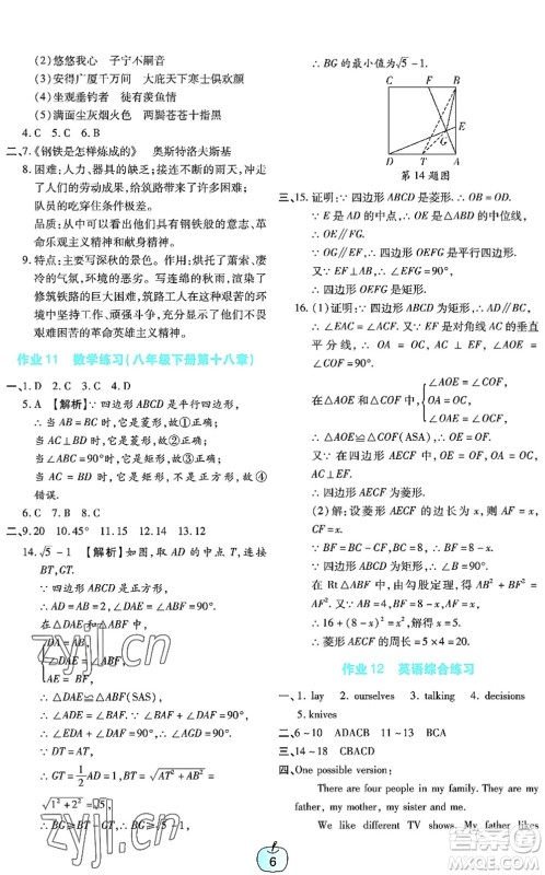 广东教育出版社2022暑假乐园八年级文理科综合通用版答案