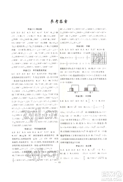 新疆青少年出版社2022高效课堂暑假作业七年级数学通用版参考答案 新疆青少年出版社2022高效课堂暑假作业七年级数学通用版参考答案