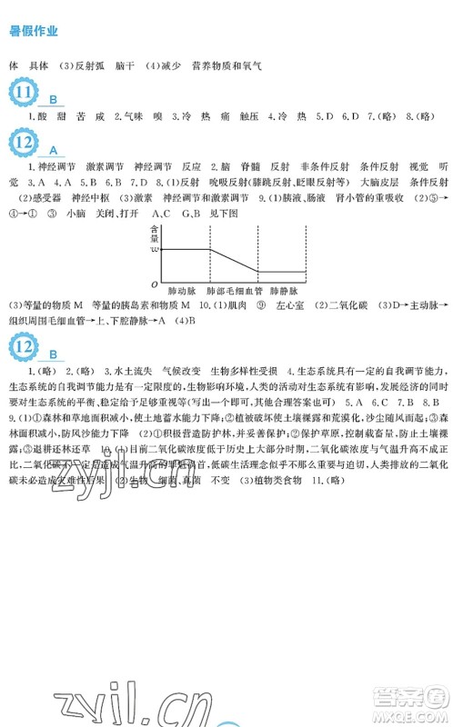 安徽教育出版社2022暑假作业七年级生物苏教版答案