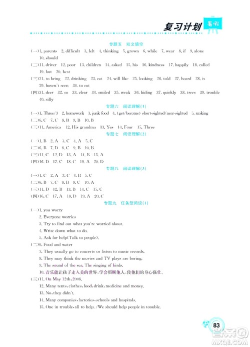 中原农民出版社2022豫新锐复习计划暑假学期复习英语八年级通用版答案 中原农民出版社2022豫新锐复习计划暑假学期复习英语八年级通用版答案