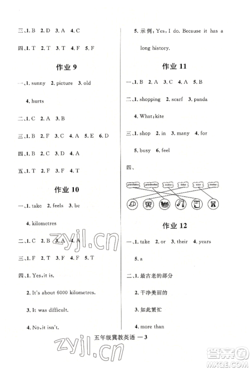 河北少年儿童出版社2022赢在起跑线小学生快乐暑假五年级英语冀教版参考答案