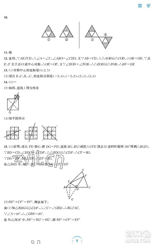 安徽教育出版社2022暑假作业八年级数学北师大版答案