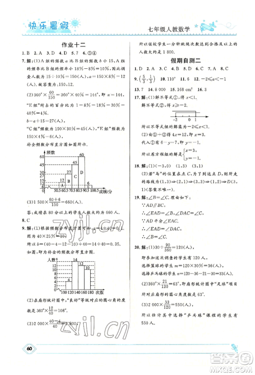 河北少年儿童出版社2022赢在起跑线中学生快乐暑假七年级数学人教版参考答案