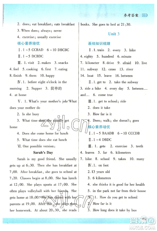 陕西师范大学出版总社有限公司2022暑假作业与生活七年级英语人教版参考答案