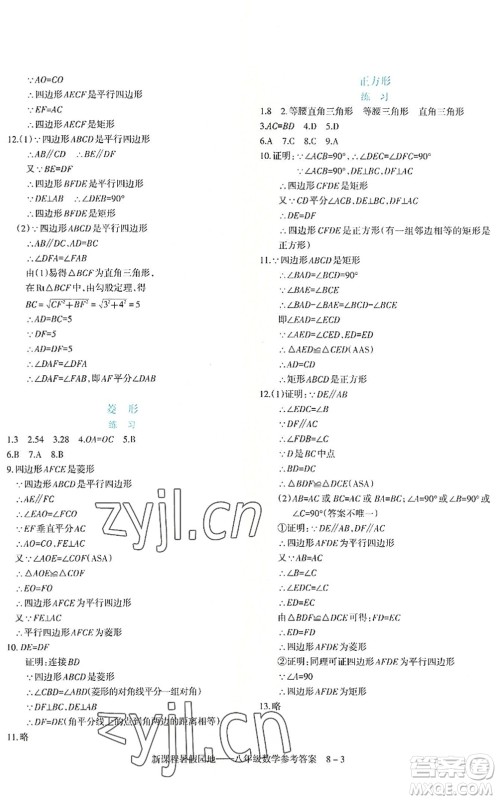 新疆科学技术出版社2022新课程暑假园地八年级数学通用版答案