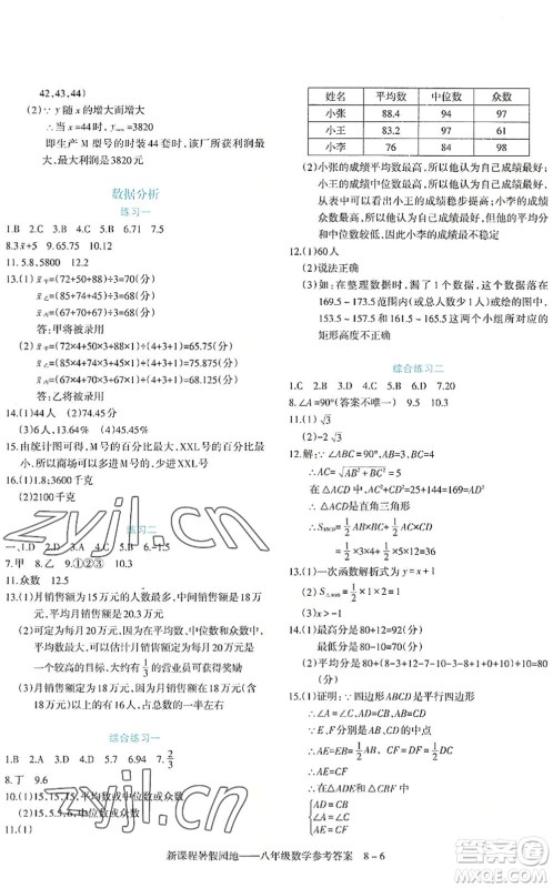 新疆科学技术出版社2022新课程暑假园地八年级数学通用版答案