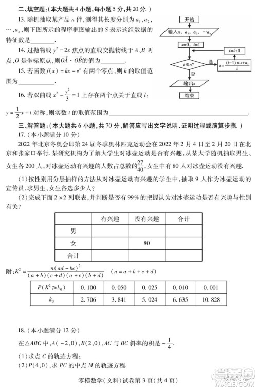 内江市高中2023届零模试题文科数学答案