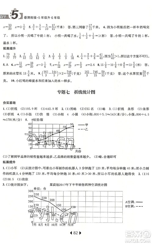 南京大学出版社2022小学暑期衔接五升六年级数学人教版答案