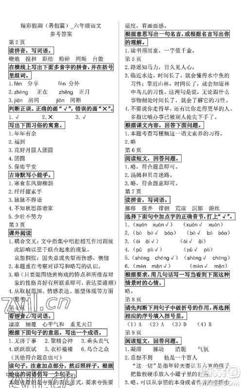 中西书局2022精彩假期暑假篇六年级合订本通用版答案 中西书局2022精彩假期暑假篇六年级合订本通用版答案