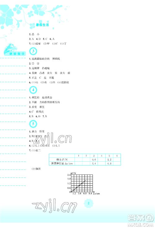 安徽教育出版社2022暑假生活八年级物理北师大版参考答案 安徽教育出版社2022暑假生活八年级物理北师大版参考答案