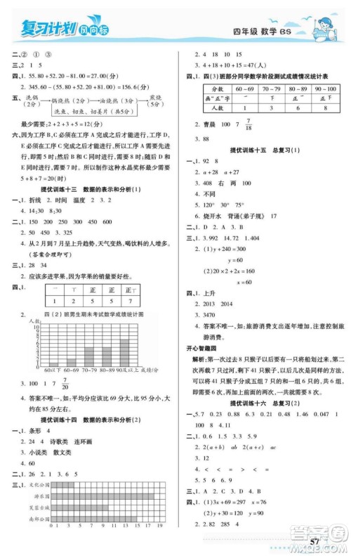 阳光出版社2022复习计划风向标暑假四年级数学北师版答案