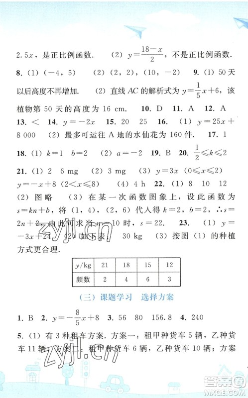 人民教育出版社2022暑假作业八年级数学人教版答案