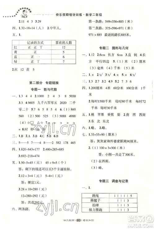 四川大学出版社2022快乐假期走进名校培优训练衔接教材暑假二升三数学通用版参考答案