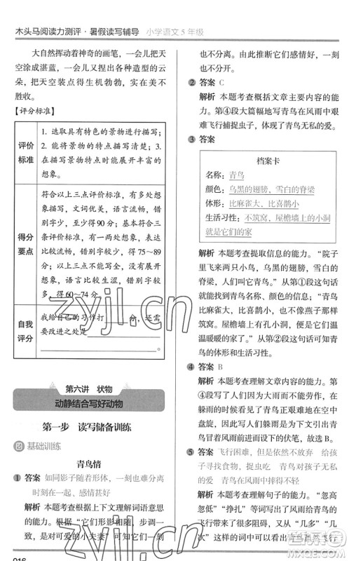 湖南师范大学出版社2022木头马阅读力测评暑假读写辅导五年级语文通用版答案 湖南师范大学出版社2022木头马阅读力测评暑假读写辅导五年级语文通用版答案