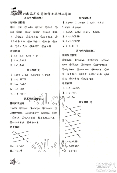 河北科学技术出版社2022轻松总复习暑假作业三年级英语人教版参考答案