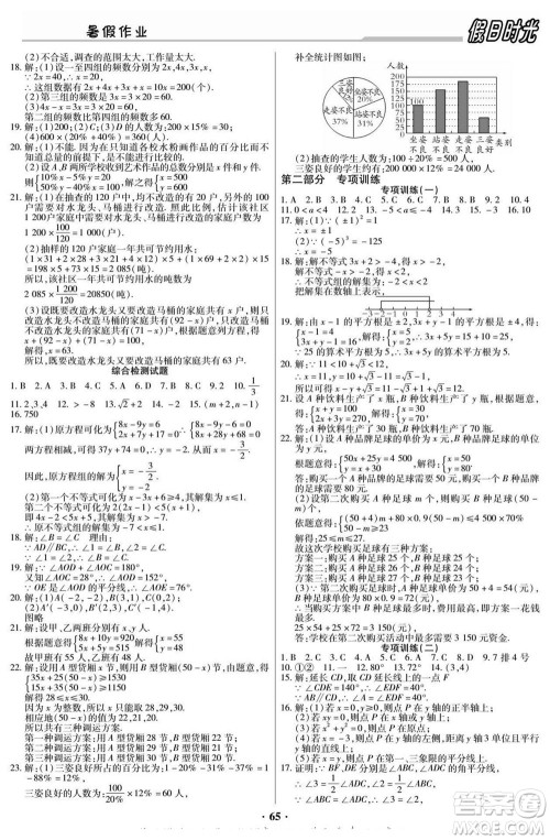 阳光出版社2022快乐暑假假日时光数学七升八人教版答案 阳光出版社2022快乐暑假假日时光数学七升八人教版答案