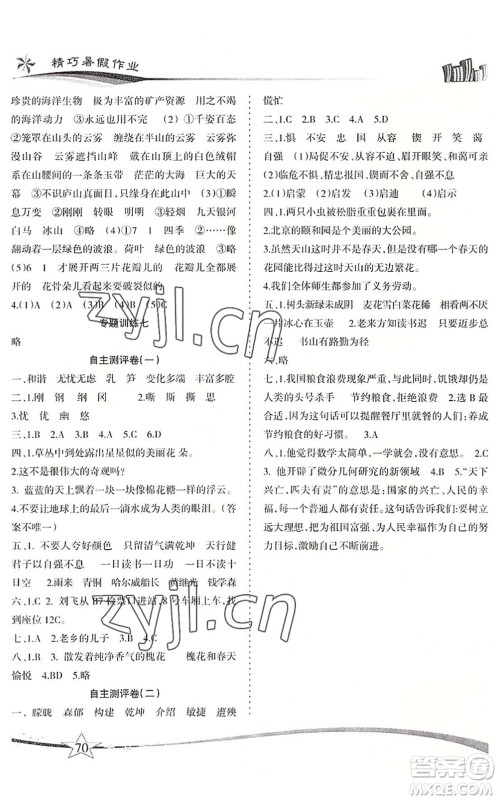 云南美术出版社2022精巧暑假作业四年级语文RJ人教版答案 云南美术出版社2022精巧暑假作业四年级语文RJ人教版答案