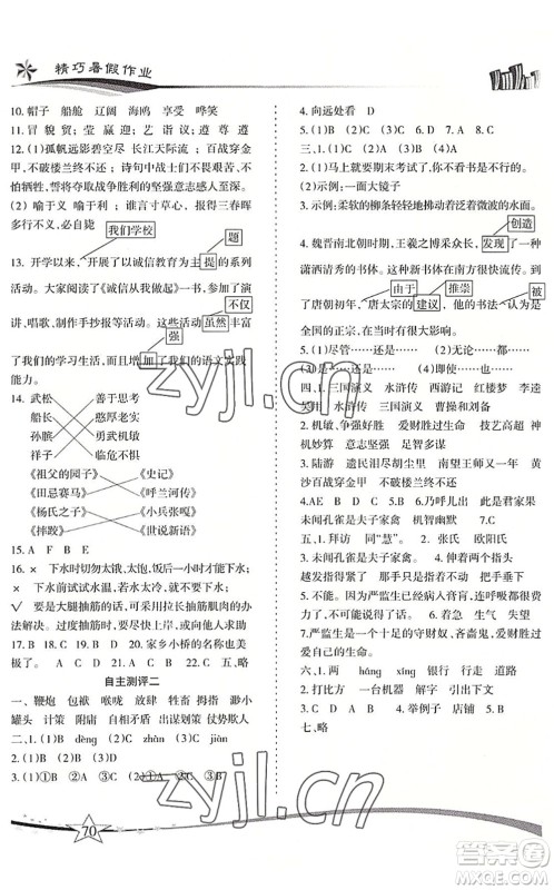 云南美术出版社2022精巧暑假作业五年级语文RJ人教版答案