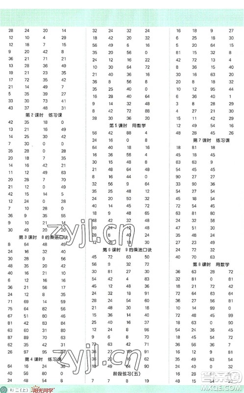 江西教育出版社2022阳光同学计算小达人二年级数学上册RJ人教版答案