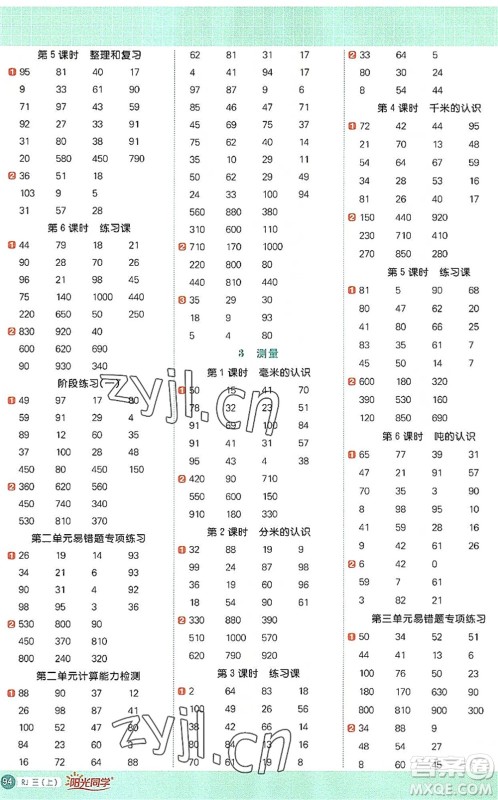 江西教育出版社2022阳光同学计算小达人三年级数学上册RJ人教版答案 江西教育出版社2022阳光同学计算小达人三年级数学上册RJ人教版答案