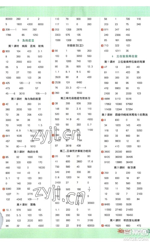 江西教育出版社2022阳光同学计算小达人四年级数学上册RJ人教版答案 江西教育出版社2022阳光同学计算小达人四年级数学上册RJ人教版答案
