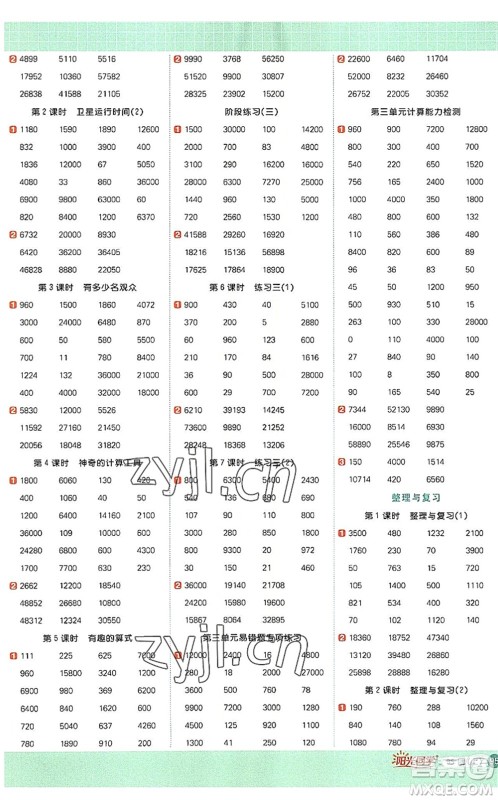 江西教育出版社2022阳光同学计算小达人四年级数学上册BS北师版答案