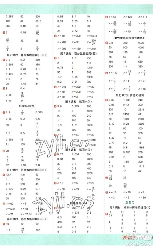 江西教育出版社2022阳光同学计算小达人六年级数学上册BS北师版答案 江西教育出版社2022阳光同学计算小达人六年级数学上册BS北师版答案