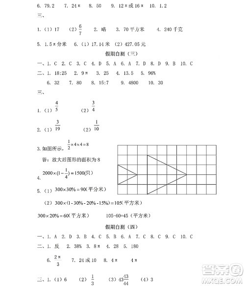 黑龙江少年儿童出版社2022阳光假日暑假六年级数学人教版答案