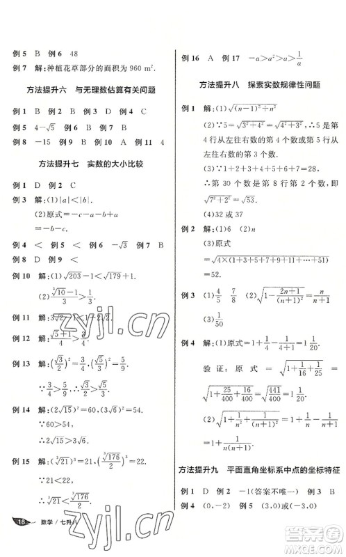 阳光出版社2022全品暑假温故知新7升8年级数学人教版答案