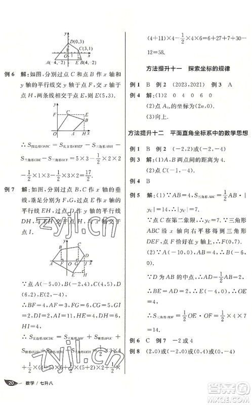 阳光出版社2022全品暑假温故知新7升8年级数学人教版答案