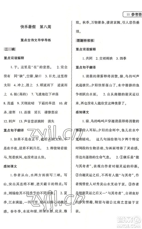 大象出版社2022语文暑假作业本七年级人教版答案 大象出版社2022语文暑假作业本七年级人教版答案