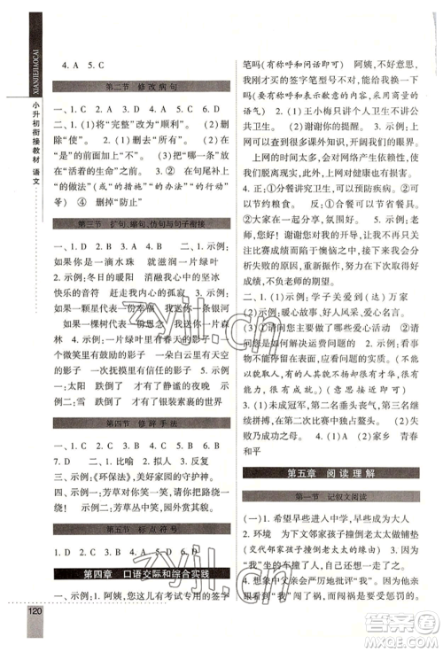 宁夏人民教育出版社2022经纶学典小升初衔接教材六年级语文通用版参考答案