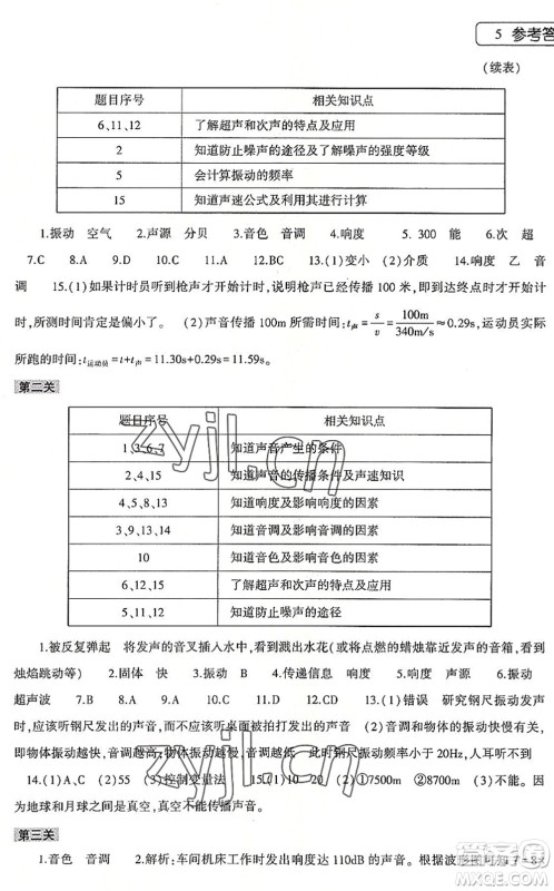 大象出版社2022物理暑假作业本八年级沪科版答案